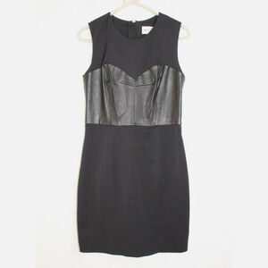 Milly Black Sleeveless Crewneck Mini Tank Dress with Leather Bustier Size 4